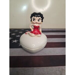 Vintage Vandor 1990 Betty Boop Ceramic Trinket Jewelry Box - Heart Shaped